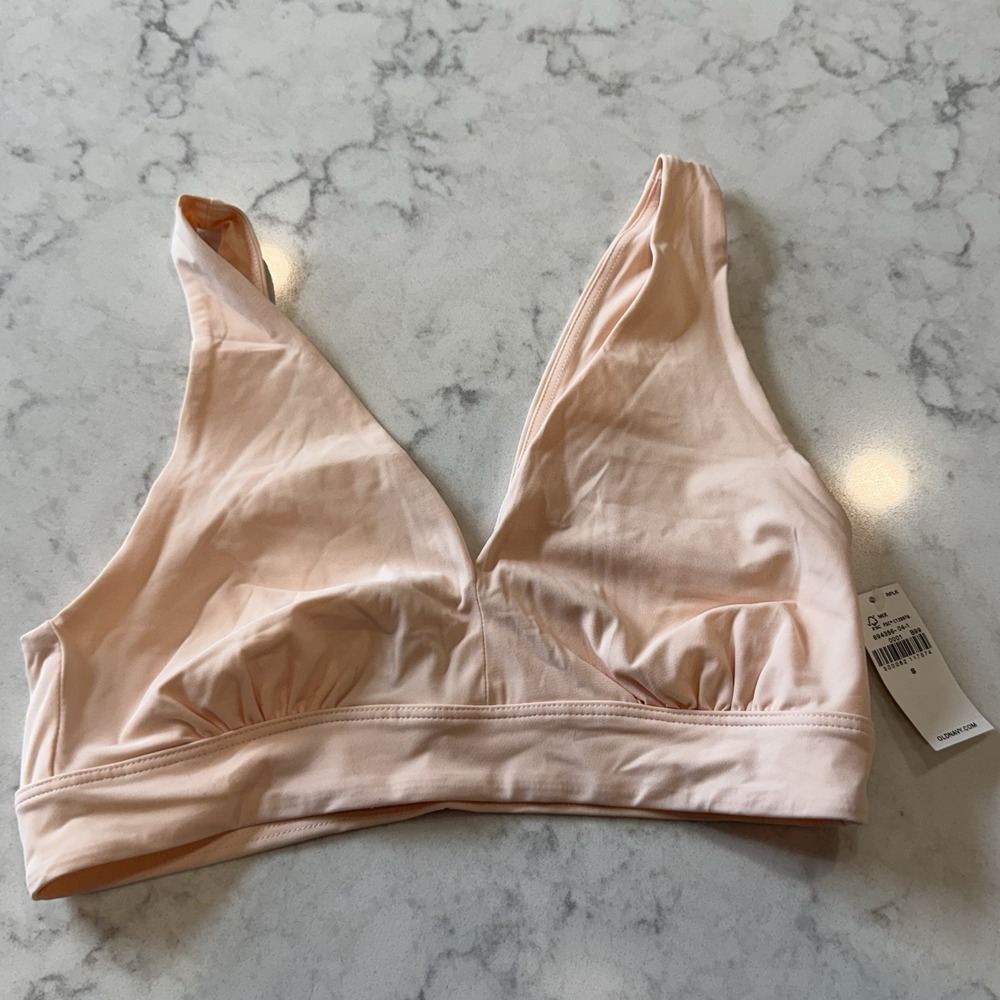 NWT Old Navy Soft-Knit V-Neck Bralette Top Abalone Pink Bra - Size Small